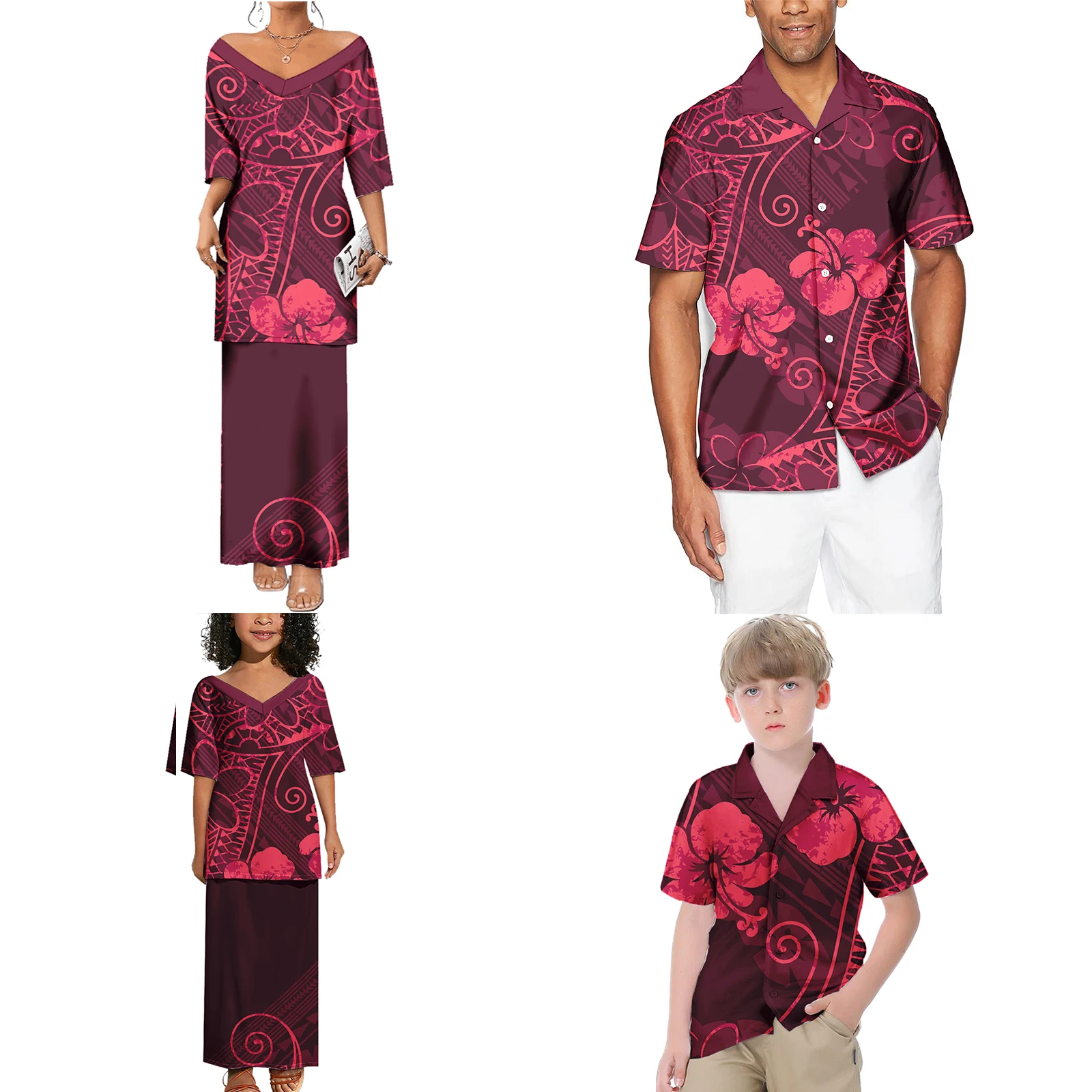 Ensemble vêtements assortis famille 4 pièces robe longue shirt floral décontracté été vacation plage piqueniqu