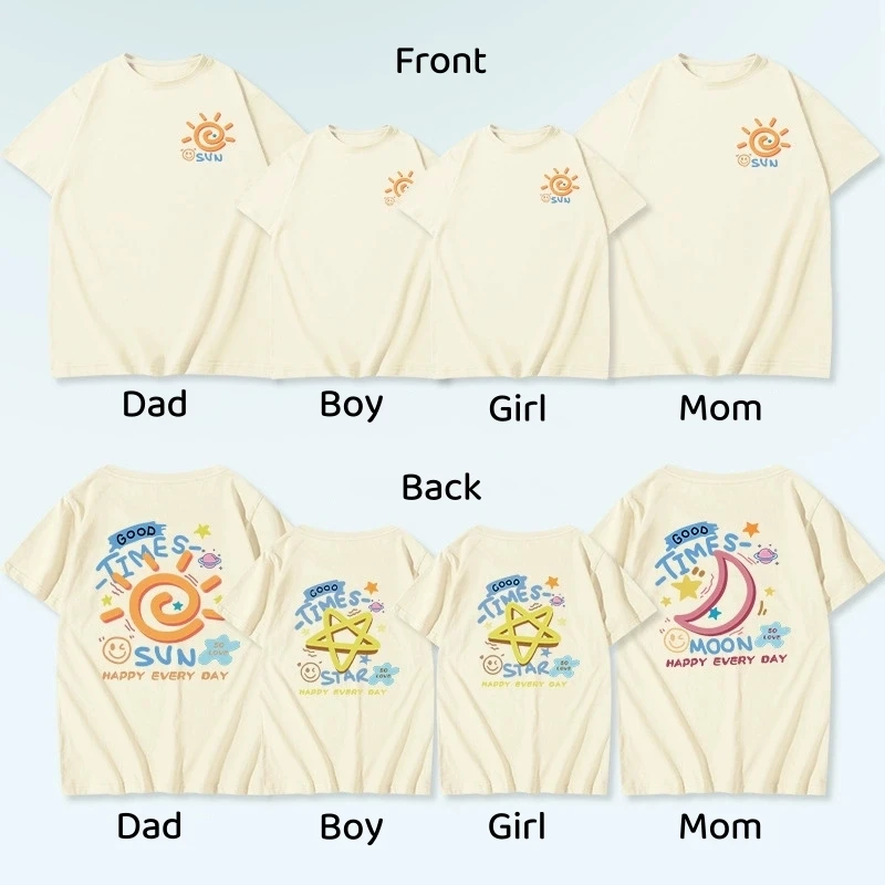 Tshirt de famille assorti style soleil père mère fille fils bébé été motifs joyeux coton doux tenues décontrac