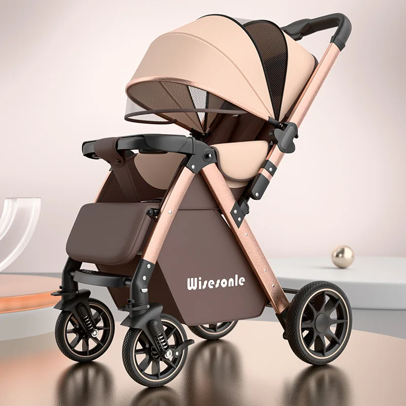 Poussette bébé pliable tige bidirectionnelle 4 roues amorti choc landau intégré moustiquaire style moderne cou