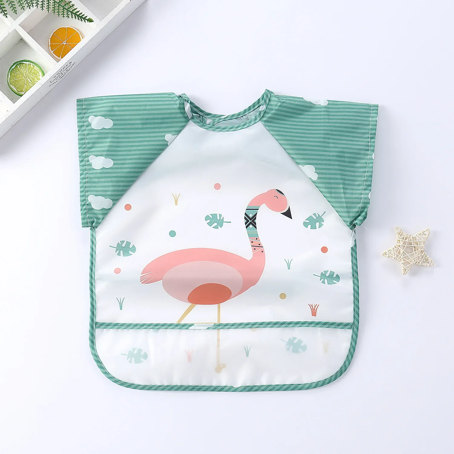 Tablier d'art imperméable pour enfants manches courtes dessin animé bavoir doux 03 ans tablier de protection s