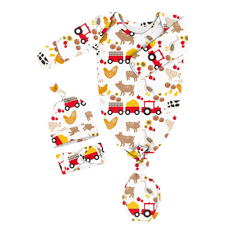 Robe nouée pour nouveauné avec mitaines et bonnet style champêtre 06 mois vêtement doux bébé robe de chambre e