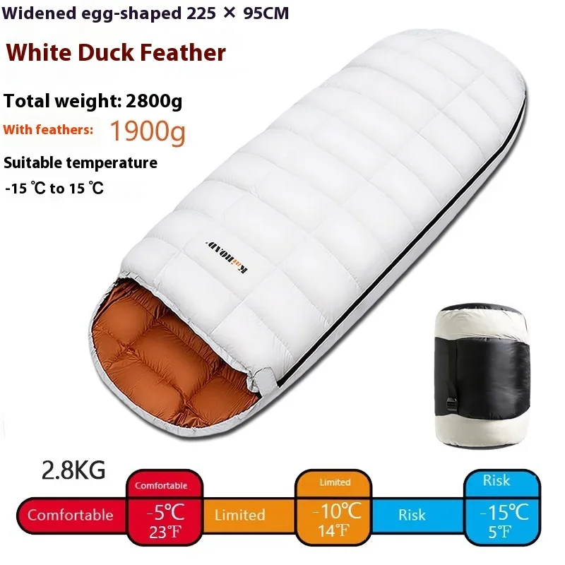 Sac de couchage en duvet imperméable KAIHOU camping randonnée 225cm x 95cm isolation canard sac de compression