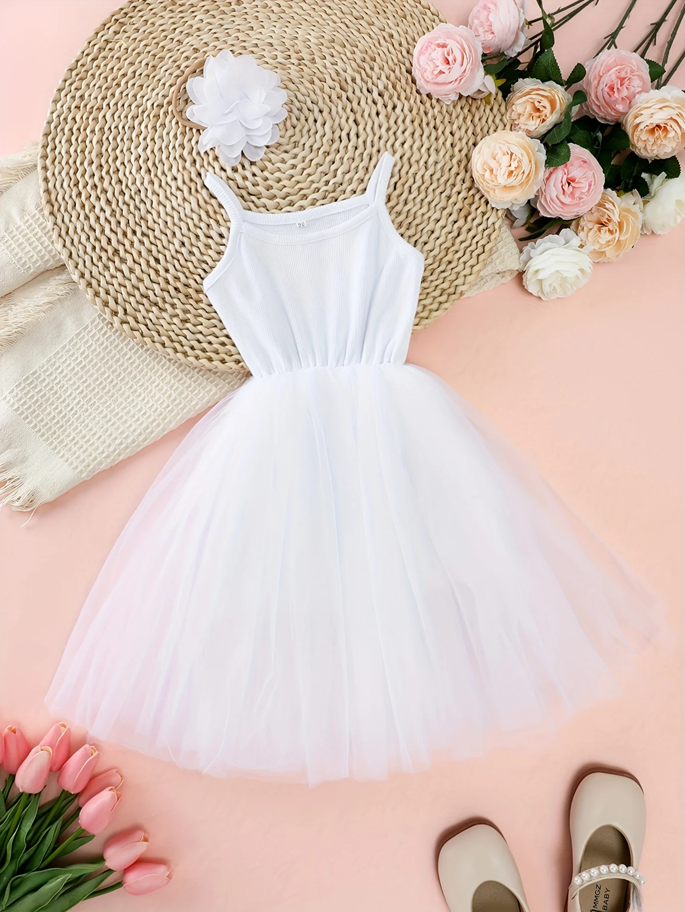 Robe de cérémonie pour filles blanc bretelles fines jupe tulle robe élégante pour événements spéciaux été