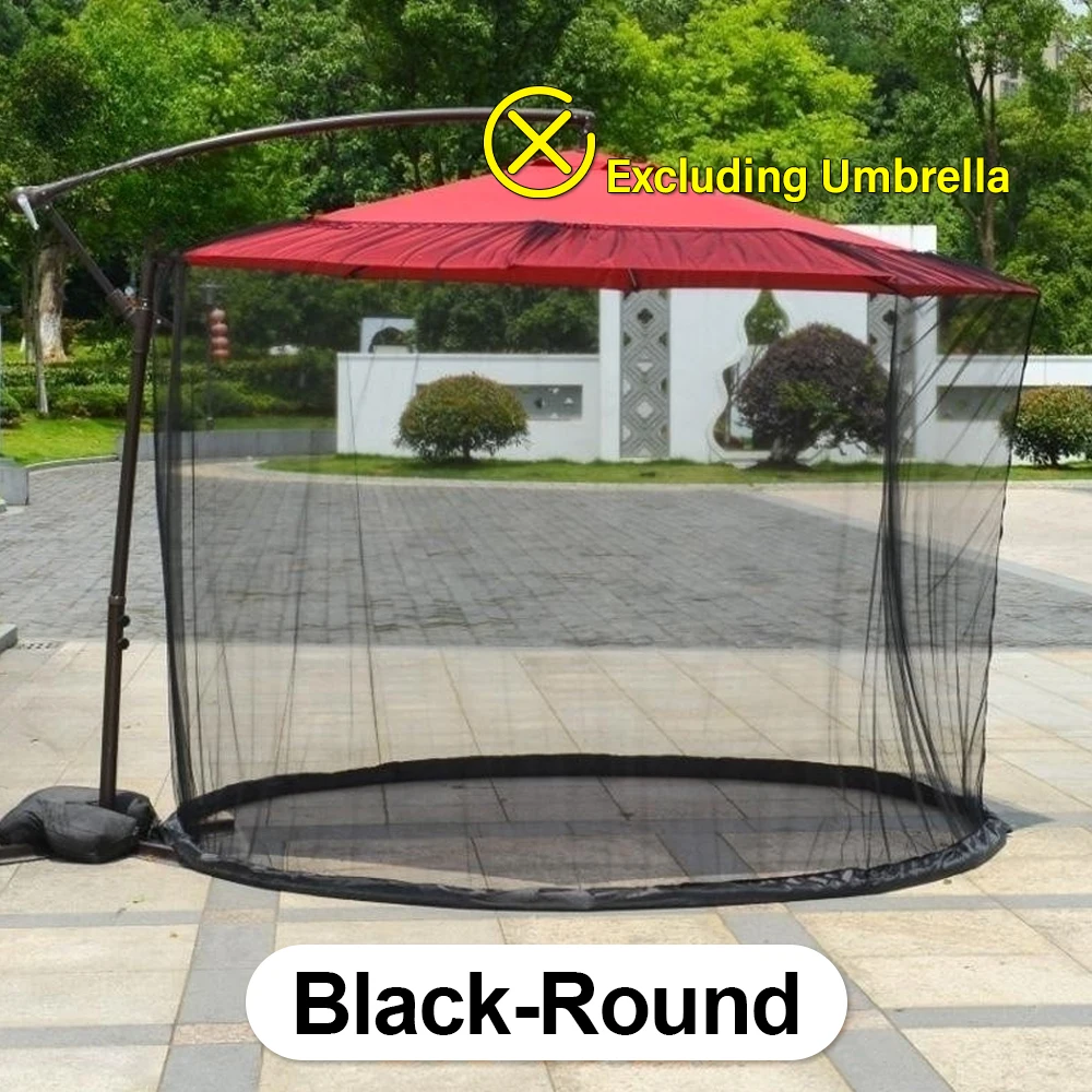 Ombrelle de jardin ronde avec filet antiinsectes protection soleil extérieure design moderne portable tissu po