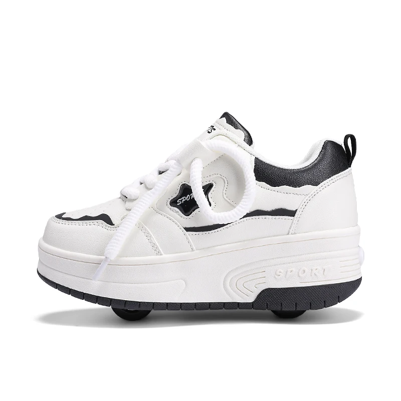 Chaussures de patin à roulettes pour enfants baskets sportives décontractées 4 roues style moderne blanc et no