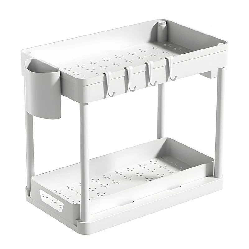 Organisateur de rangement multiusages 2 niveaux avec crochets étagère à épices cuisine salle de bain blanc mod