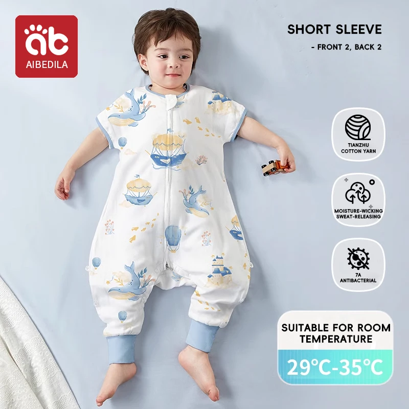 Pyjama combinaison enfants manches courtes AIBEDILA doux respirant antibactérien 13 ans motif marin portable c