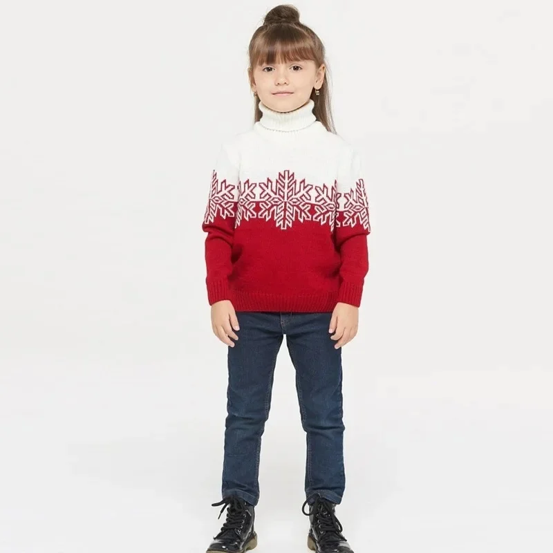 Pull tricoté col roulé Noël enfant chaud confortable famille style