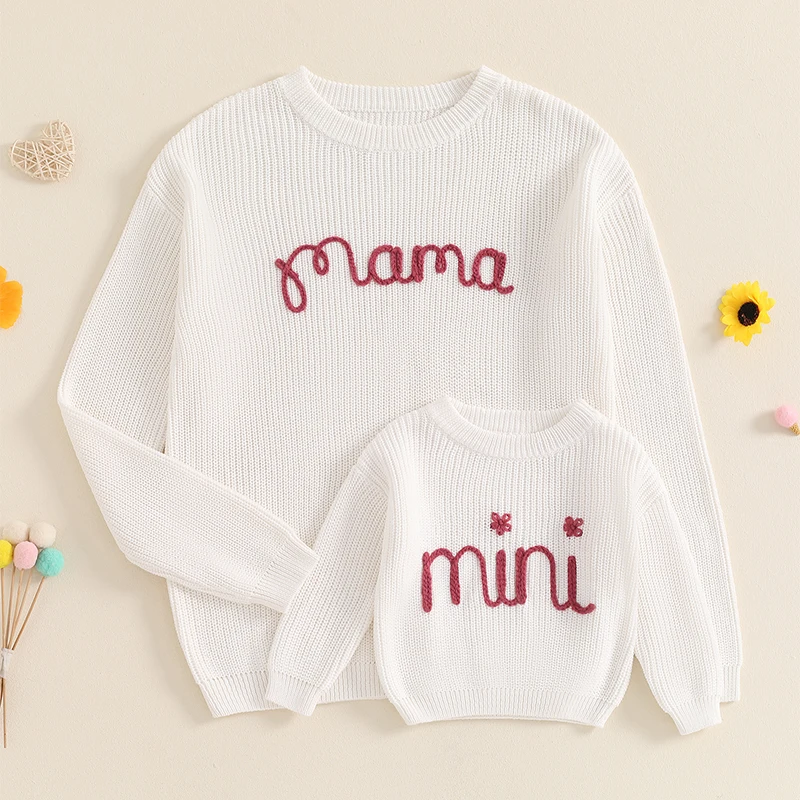 Pulls assortis maman et bébé broderie lettre fleur coton confortable printemps automne vêtements famille match