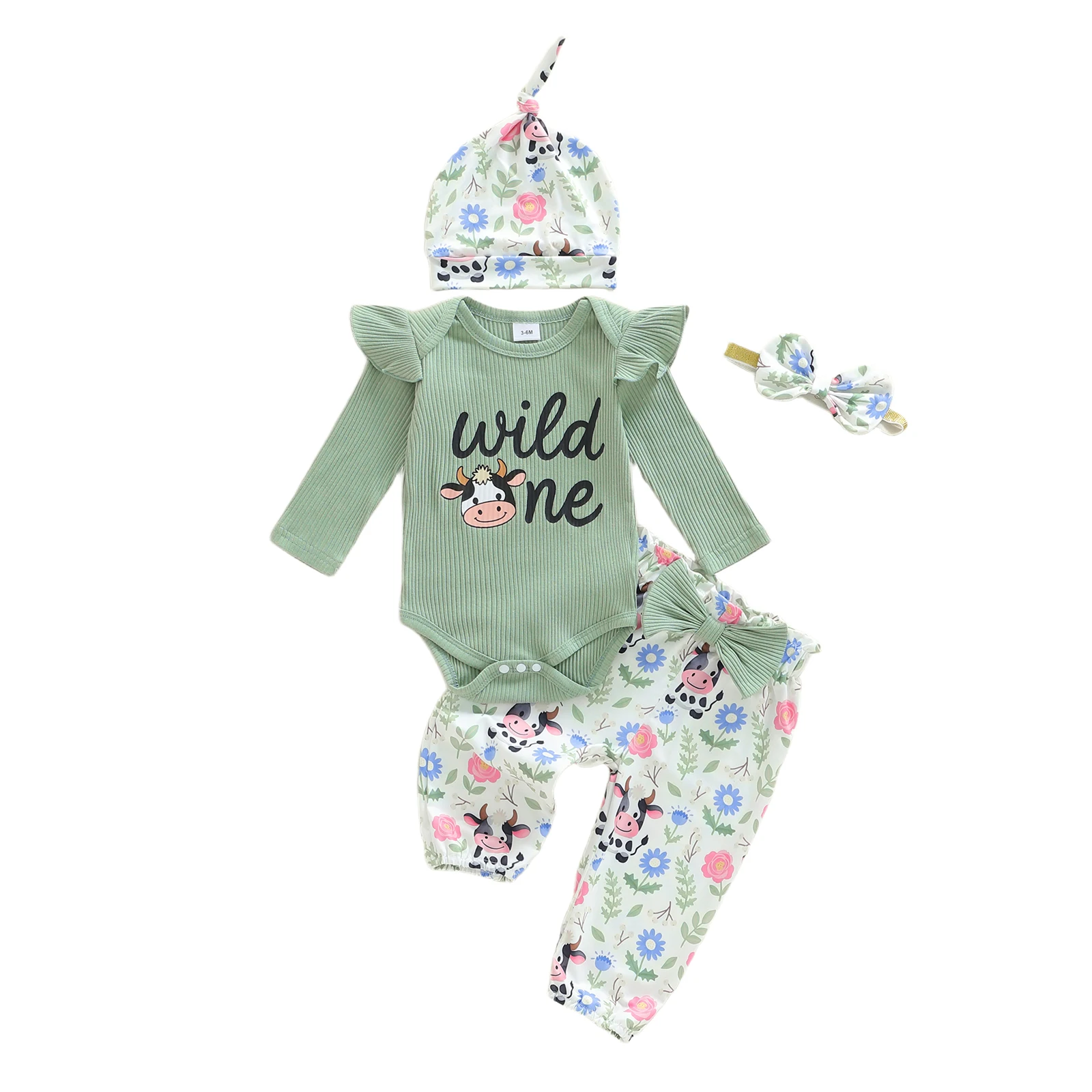 Tenue 4 pièces pour bébé fille décontractée motifs floraux et animaux coton doux ajustement confortable cadeau