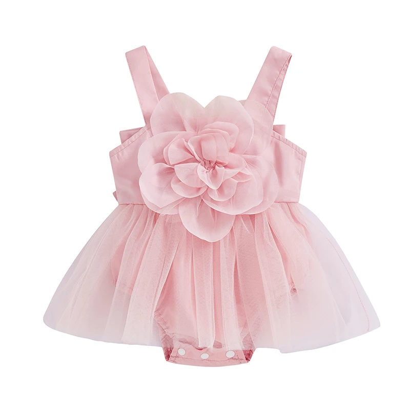Robe barboteuse florale 3D pour bébé fille tulle satin fleur en tissu