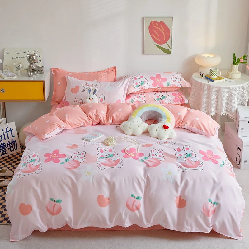 Ensemble literie enfant thème fraise 4 pièces douillet drap couette housse décoration chambre bébé style moder