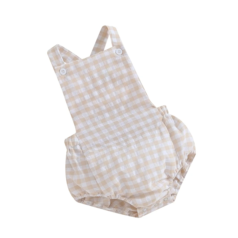 Romper été fille sans manches motif carreaux coton confortable 46 ans vêtement bébé pratique
