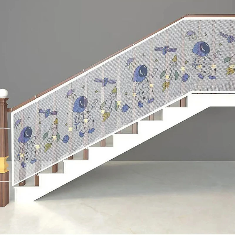 Barrière de sécurité escalier pour enfants filet PVC motif espace design ludique protection durable facile à i