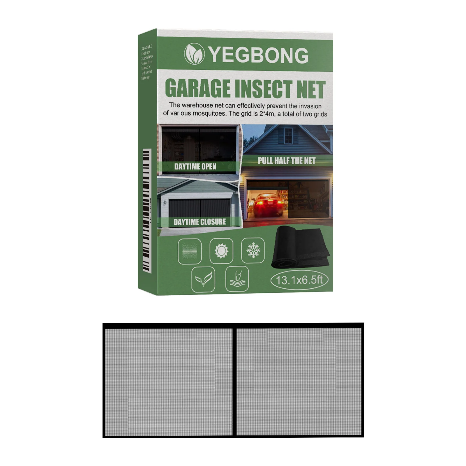 Filet antiinsectes Garage Yegbong 4m x 2m Polyester Clips d'attache noir sans couture facile à installer jour 