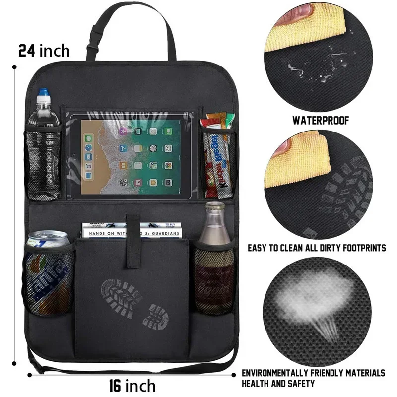 Organisateur siège voiture bébé sac de rangement dos compartiments transparents poches bouteilles tablettes ti