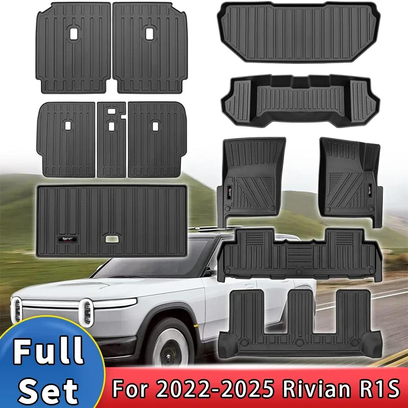 Pour Rivian R1S 2022-2025 tapis de sol 3 rangées tapis de chargement 2ème 3ème tapis de dossier couche inférie