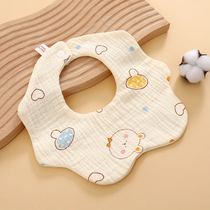Bavoir bébé en pur coton doux Mushroom Bear bavoir réglable pour nourrissons et jeunes enfants cadeau naissanc