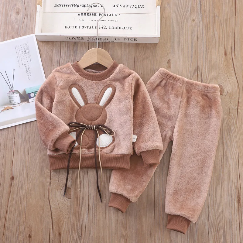 Ensemble pyjama hiver bébé fille garçon 2 pièces mode automne flanelle polaire ours dessin animé pyjama enfant