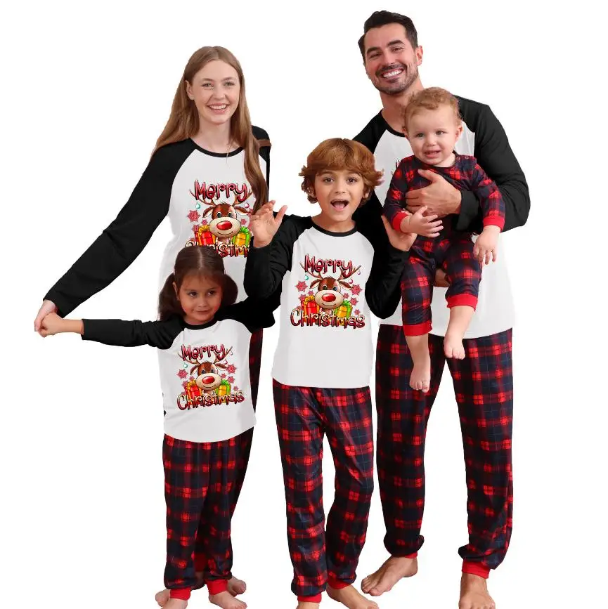 Ensemble pyjamas Noël famille 2025 mère enfant coton confortável style