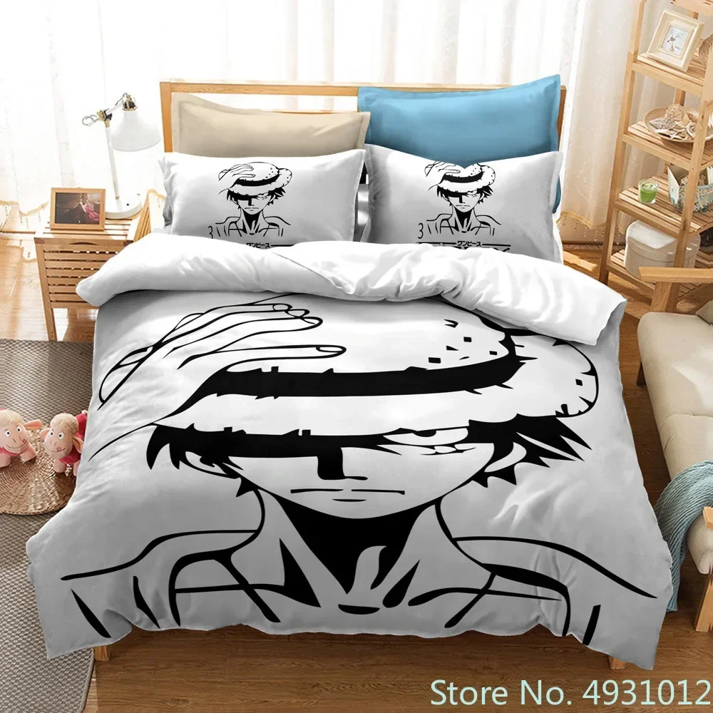 Ensemble de literie Anime pour enfant housse de couette et taies d'oreiller personnages Luffy Zoro Nami Sanji