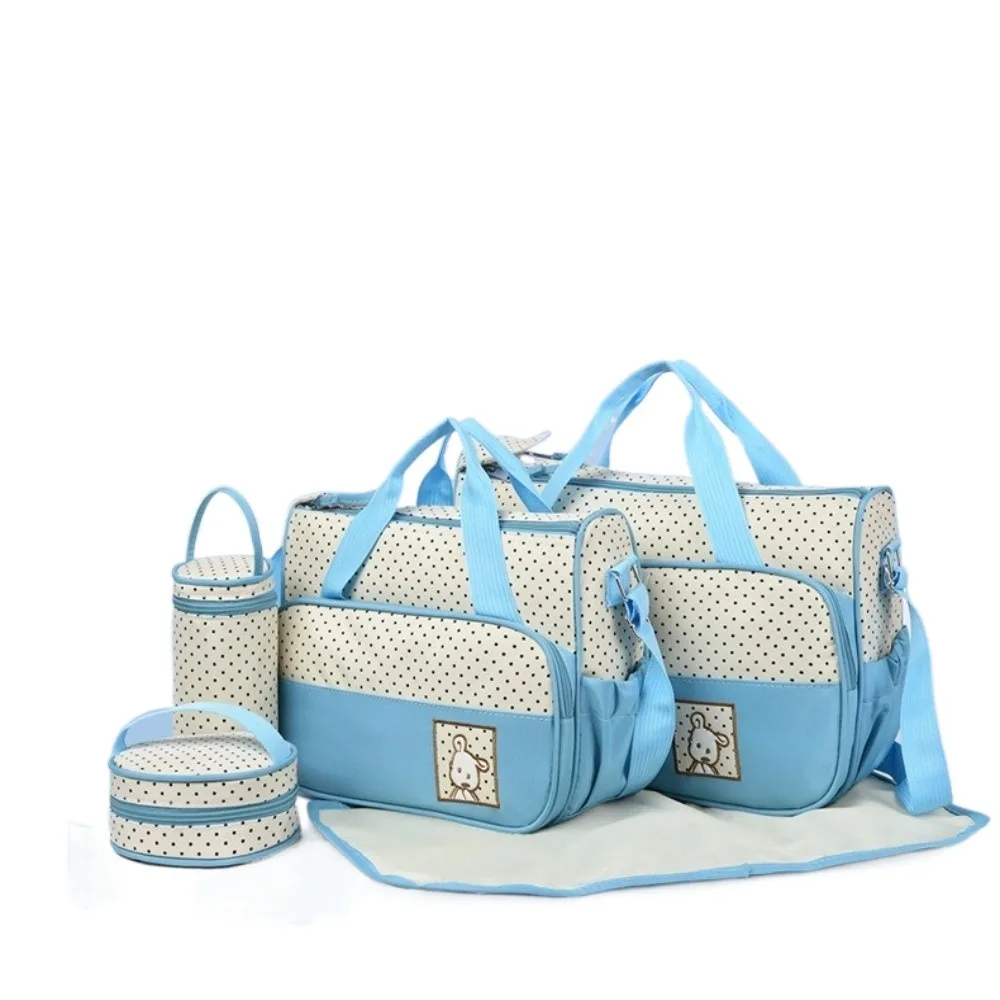 Ensemble sac à langer bébé 5 pièces coussin intégré pochette bouteille style modern design polka dot usage voy