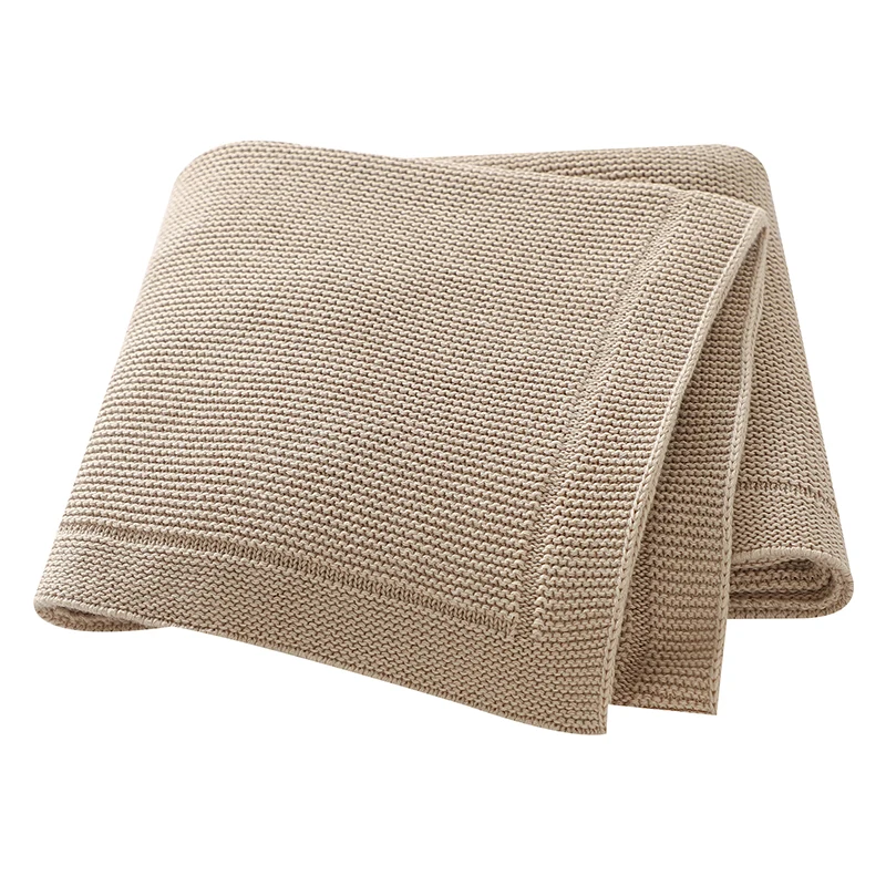 Couverture bébé multifonction coton 100x80cm tapis lancer solide beige plaid bassinette poussette nouveauné fi