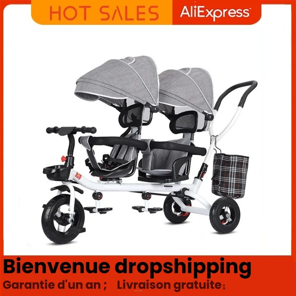 Tricycle Double Multifonction Pliable Poussette Bébé 3 en 1 Vélo Enfant 16 Ans Sécurité Haute Qualité