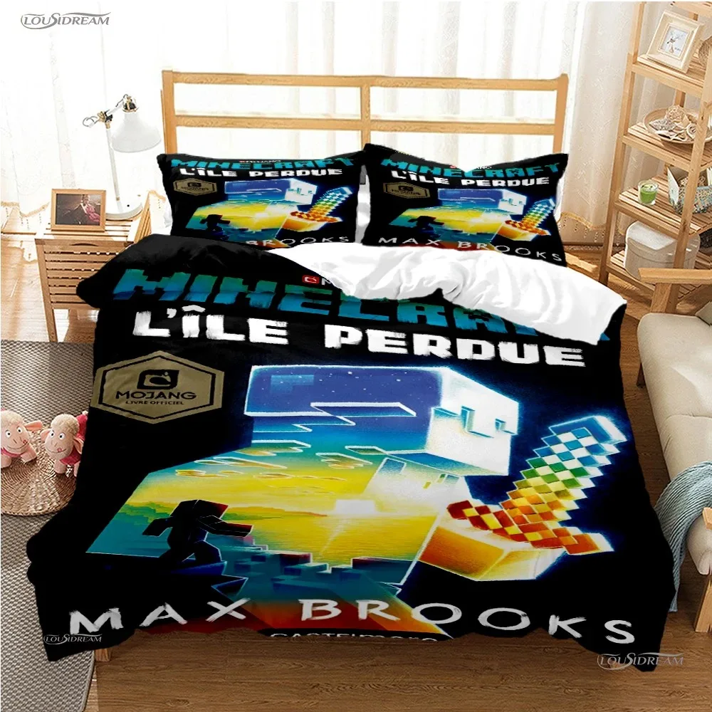 Ensemble de literie Minecraft pour enfant duvet et taies assorties design pixel art lit cosy pour chambre d'en