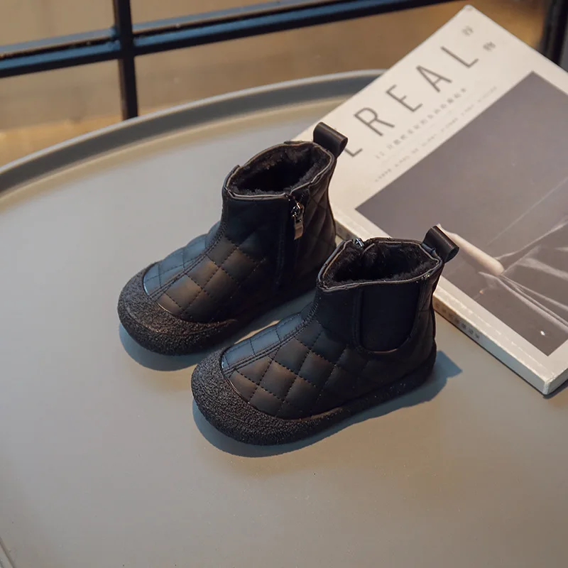 Bottines d'hiver bébé garçon fille en peluche antidérapantes chaussures en coton doux enfants 01 ans black
