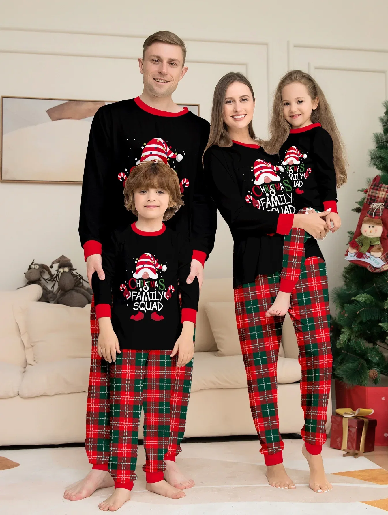 Famille Noel 2025 tenues lettre imprimer maman fille papa fils pyjamas ensemble doux à manches longues vêtemen