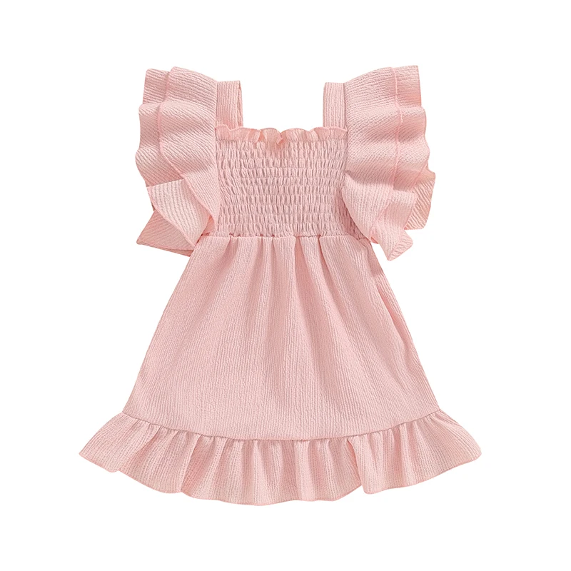 Robe princesse pour enfant volants manches flottantes col carré silhouette smockée robe d'été ou de fête style