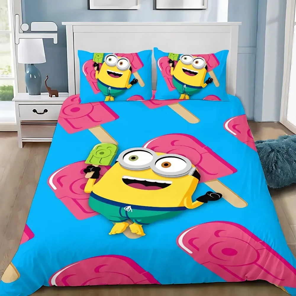Ensemble de lit housse couette taies oreillers Minions dessin animé chambre enfant décoration salle cadeau enf