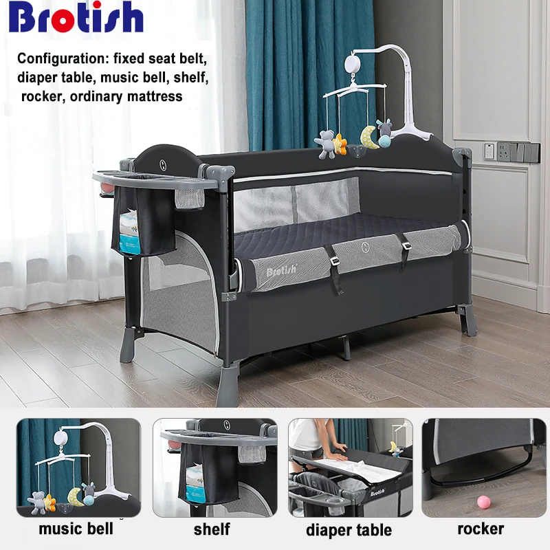 Lit bébé portable et pliable multifonctionnel table à langer berceau à bascule 06 ans Brotish