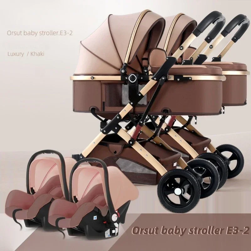 Poussette jumeaux 3en1 2025 compatible siège auto pliable hauteur de vue nouveauné bébé 02 ans portabilité des