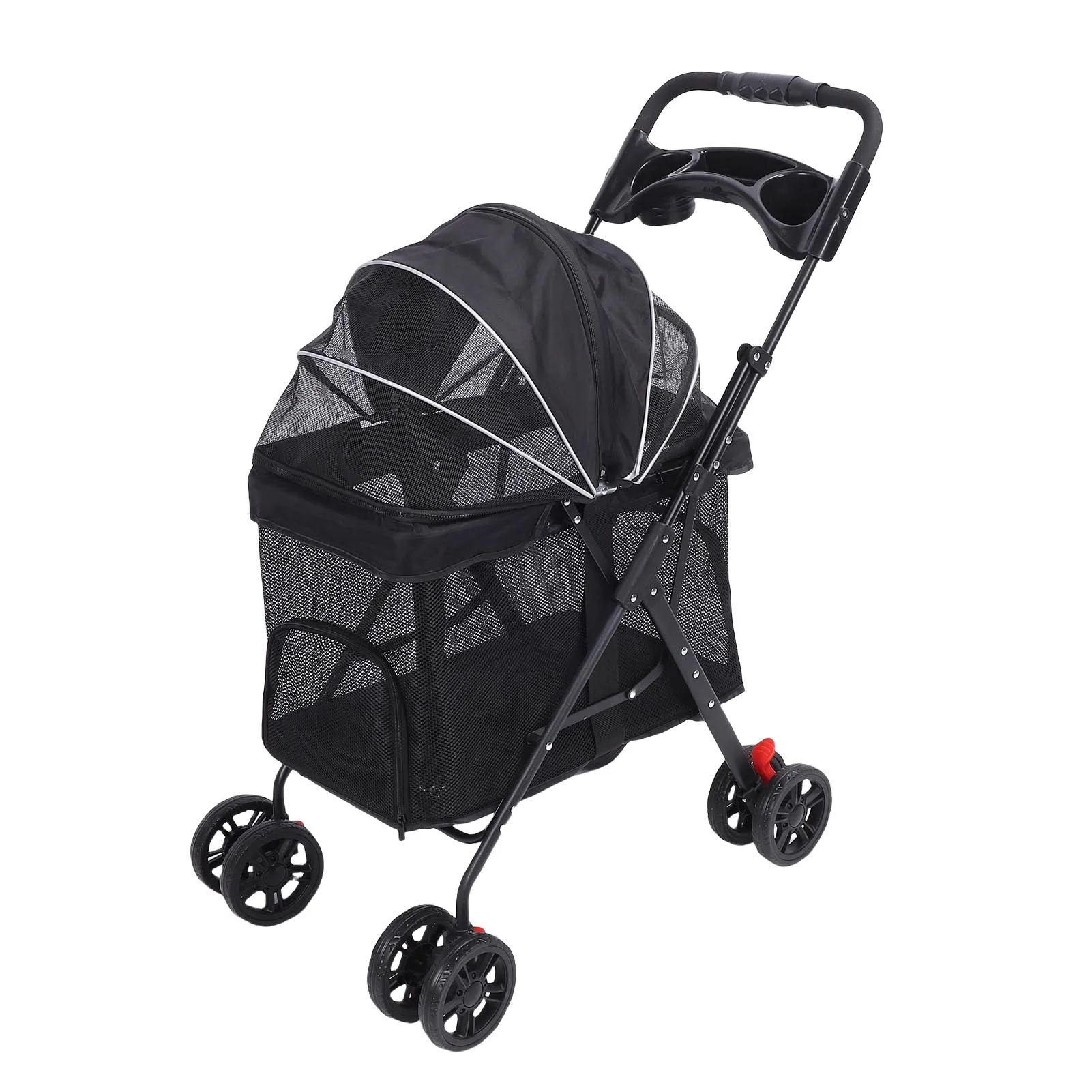 Poussette pliable pour animaux de compagnie 4 roues tissu maille rangement facile à transporter design moderne