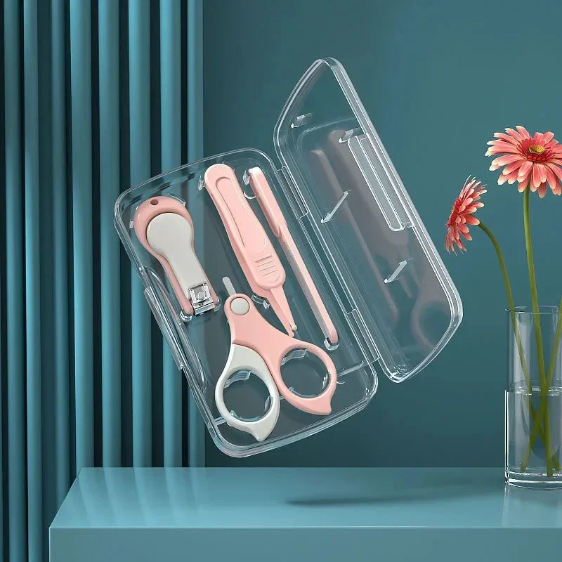 Kit soin ongles bébé coupeongles ciseaux répousse cuticules rangement voyage set 5 pièces style rose pastel ma