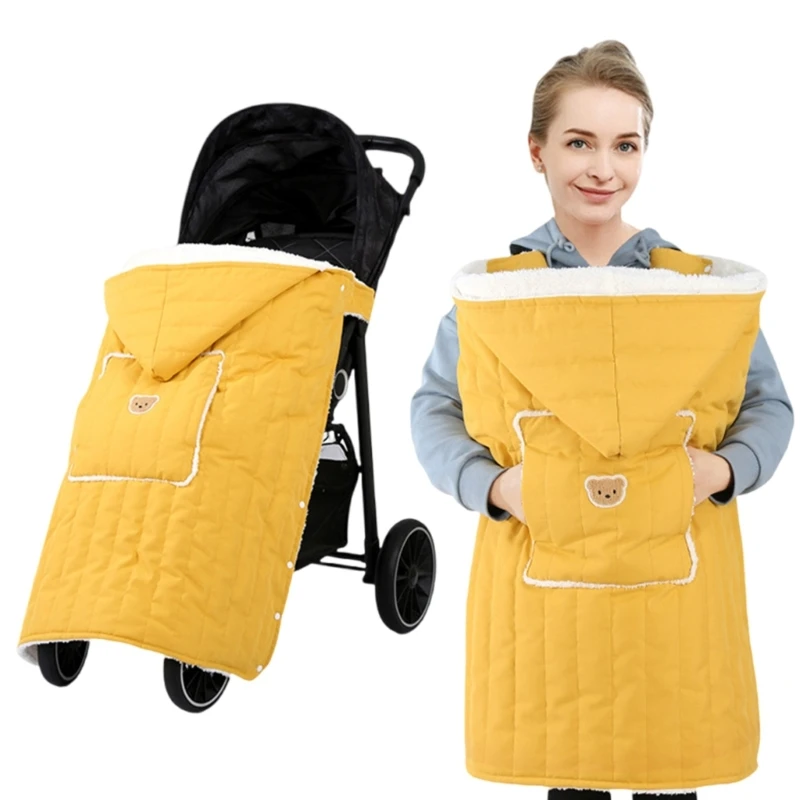 Couverture chauffante pour poussette matelassée douce jaune vif capuche poche ours protection contre le froid 
