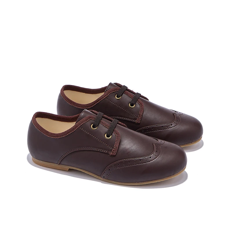 Chaussures habillées pour enfants en cuir brun classique brogueoccasion formelle antiglisse confortable style