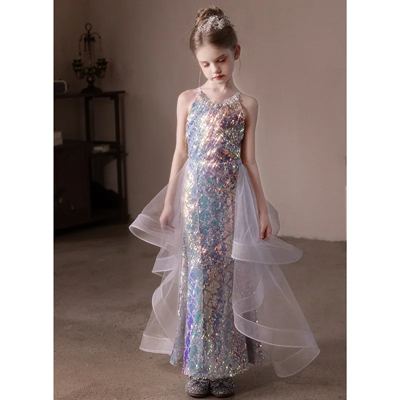 Robe princesse fille paillettes sirène élégante robe soirée adolescentes enfants 2 14 ans style lolita polyest
