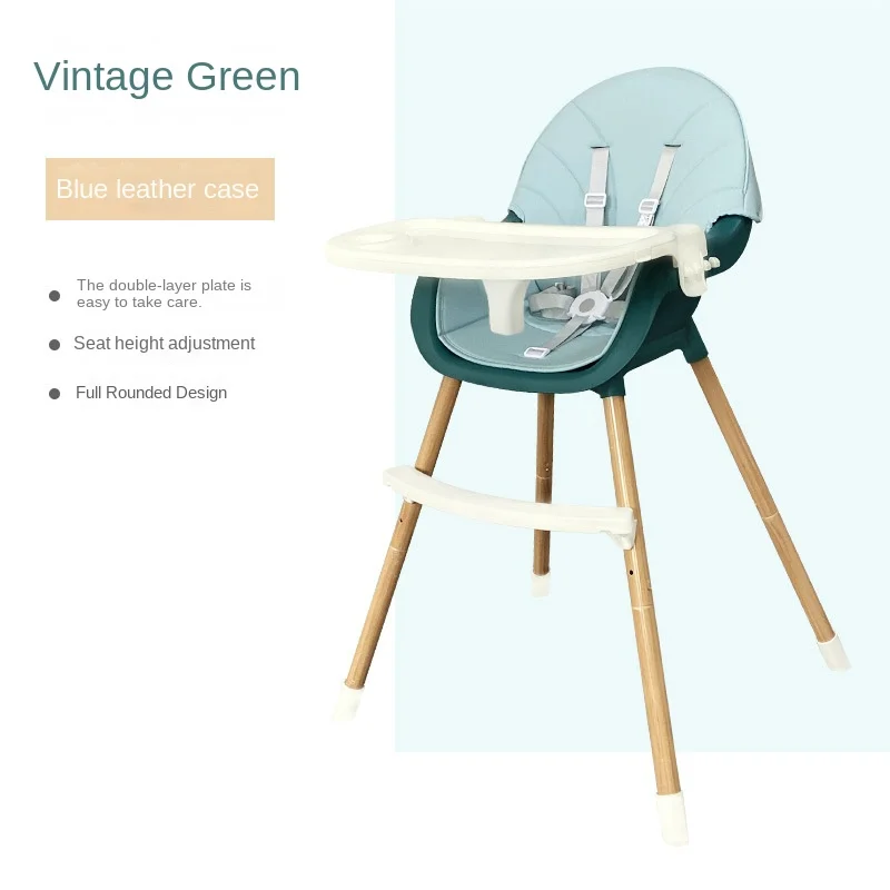 Chaise haute multifonctionnelle pour bébé en cuir synthétique et bois