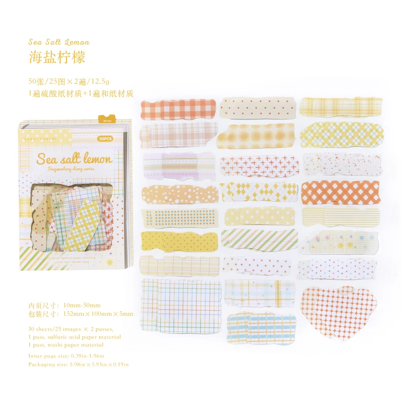 50 feuilles de washi tape zéro déchet autocollants mignons Sea Salt Lemon pour scrapbooking journal décoration