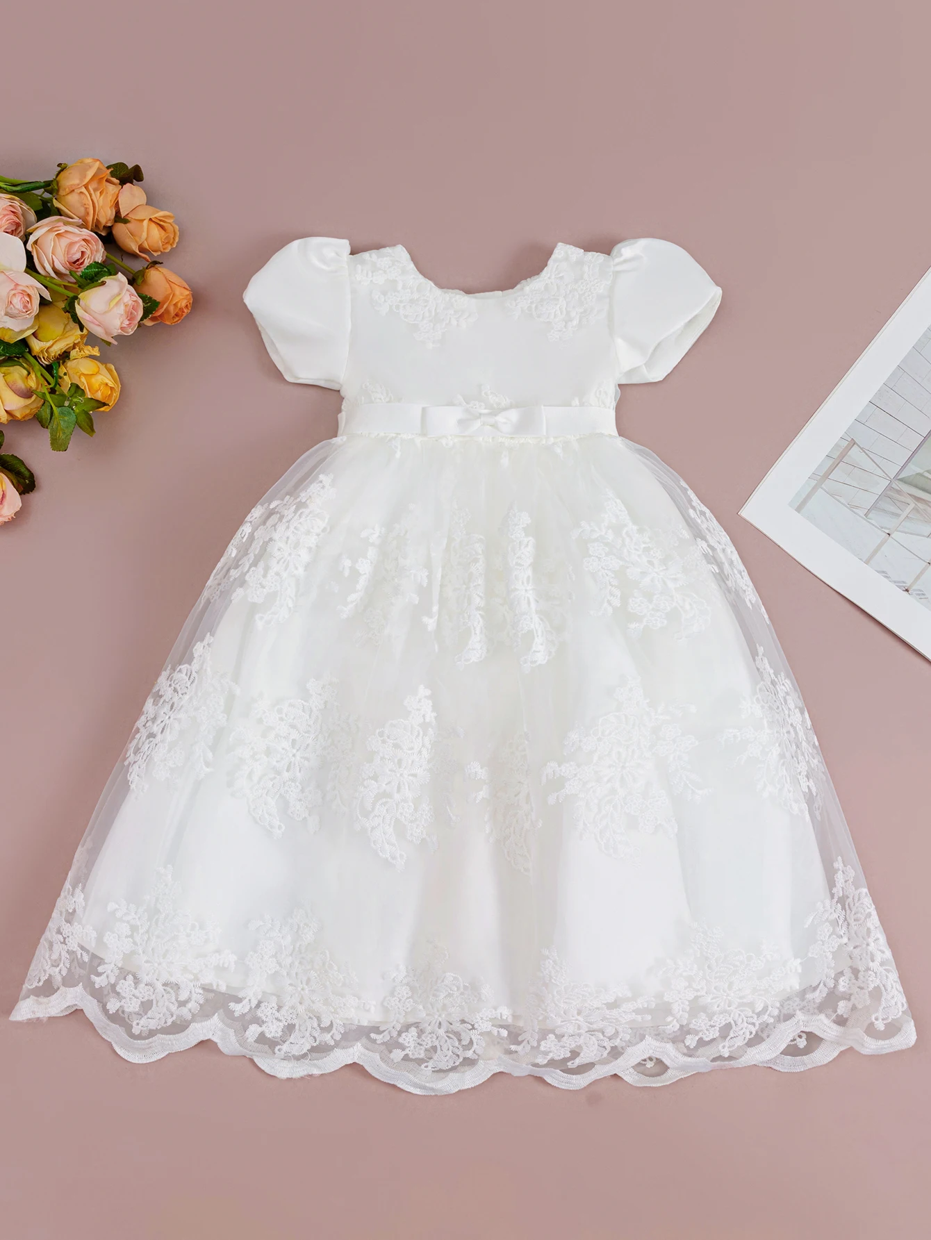 Robe de baptême bébé fille en satin et tulle dentelle occasion spéciale robe formelle élégante robe de cérémon
