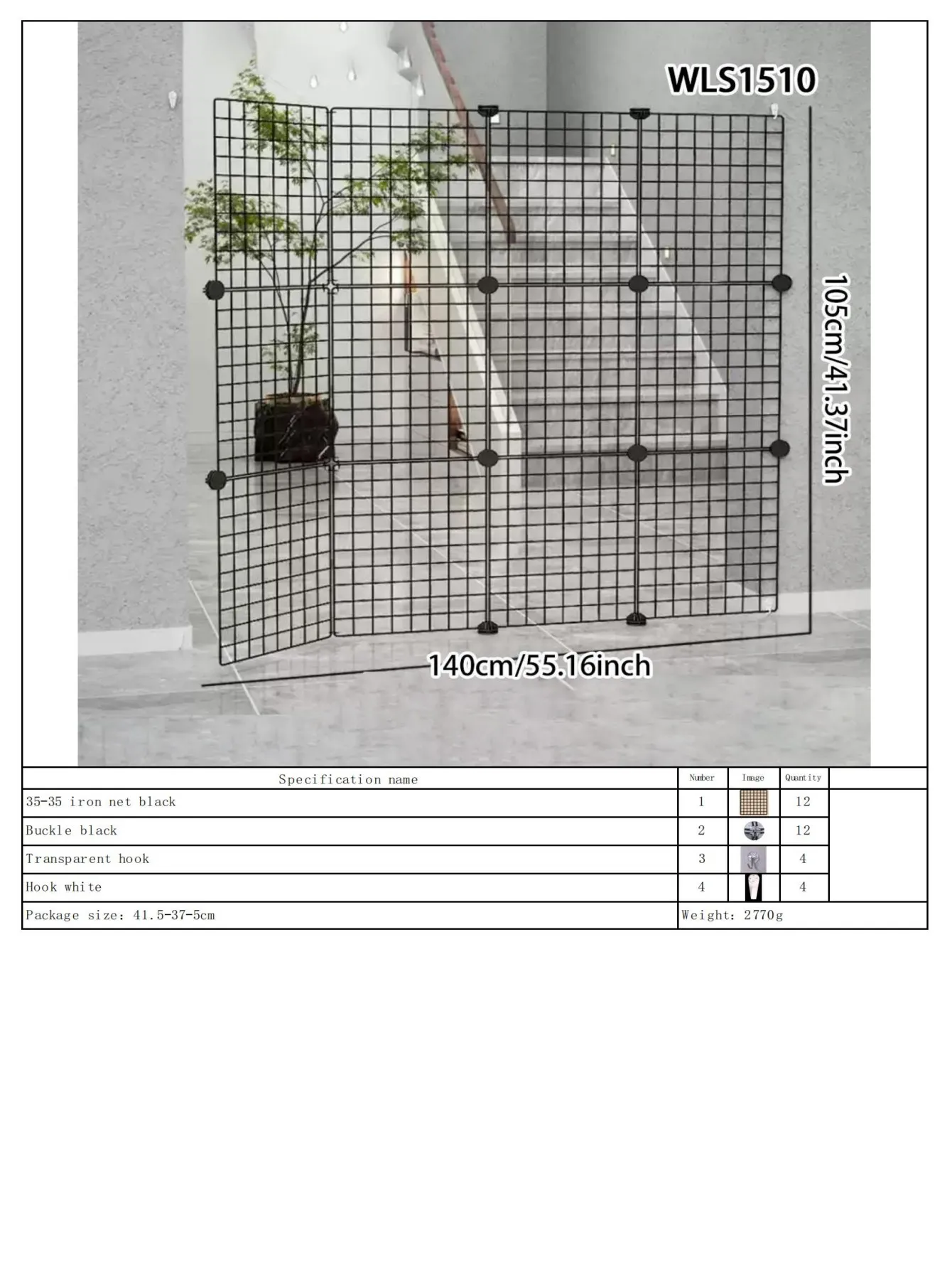 Grille de sécurité en fer noir pour bébé barrière de protection intérieure accessoire de rangement sécurité es