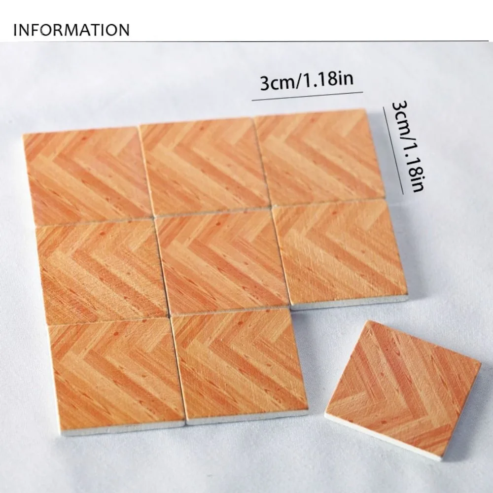 Décor maison poupée bébé poussette miniature 1/12 carreaux bois imitation MDF plastique style moderne chevrons