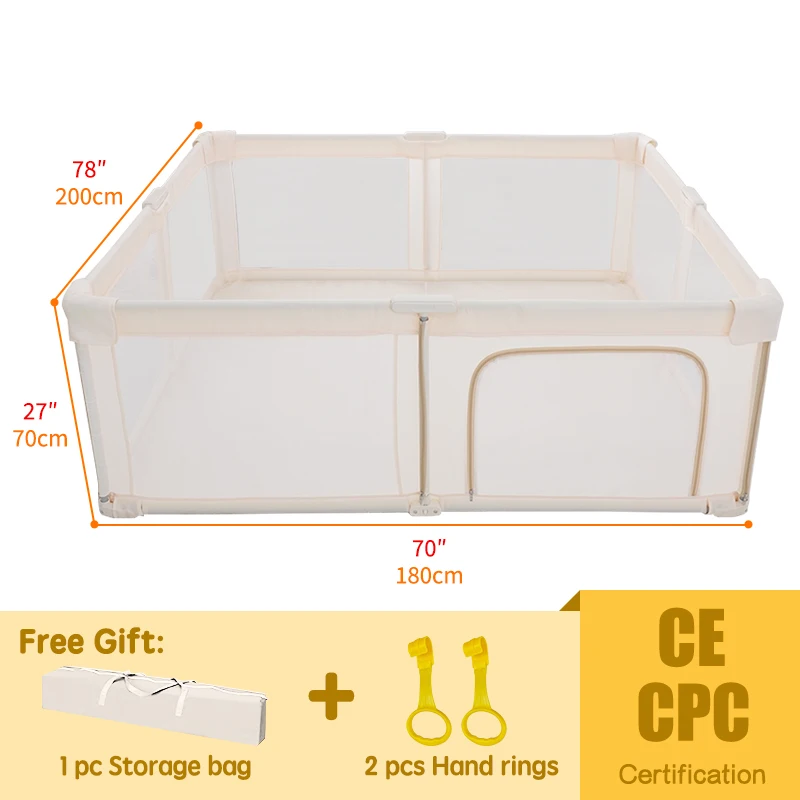 Parc portable pour bébé clôture sécurisée espace de jeu 180x200x70cm matériau en métal tissu maillé transparen