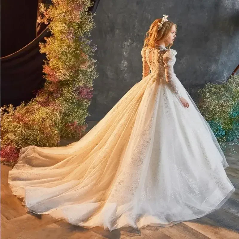 Robe en tulle à manches longues pour filles robe de demoiselle