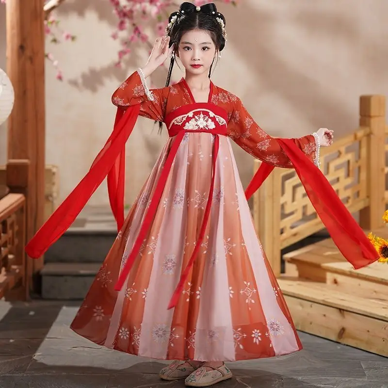 Hanfu Robe Traditionnelle pour Filles Costume de Princesse Féerique Vêtement de Spectacle Danse Classique Coll