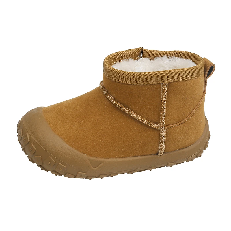 Bottes d'hiver courtes pour enfants 16 ans cuir PU fourrure synthétique semelle antiglisse brun clair unisexe 