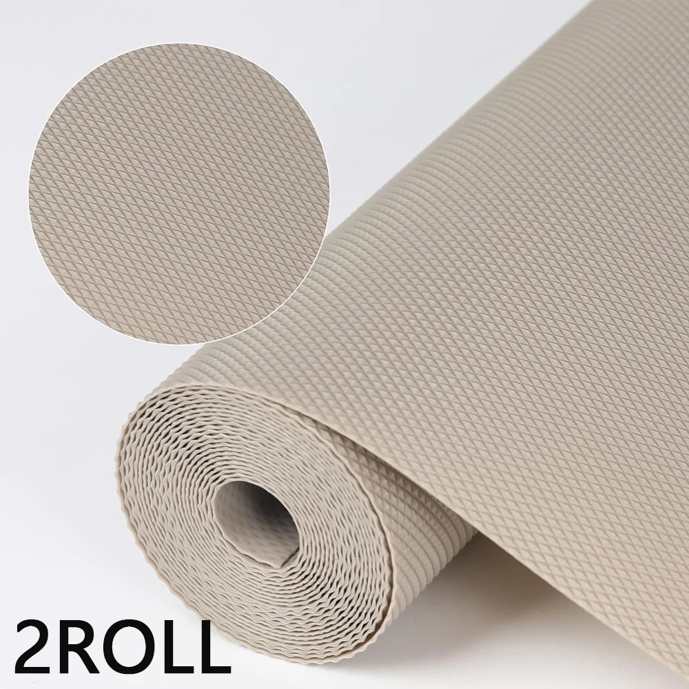 Tapis yoga PVC antidérapant non adhésif tapis de sol texture losange 1.8m x 60cm beige moderne durable idéal y